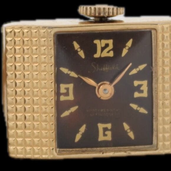 Vintage Sheffield Cufflink Watch Men's Mechanical Pendant Watch Gold Tone - Picture 1 of 3
